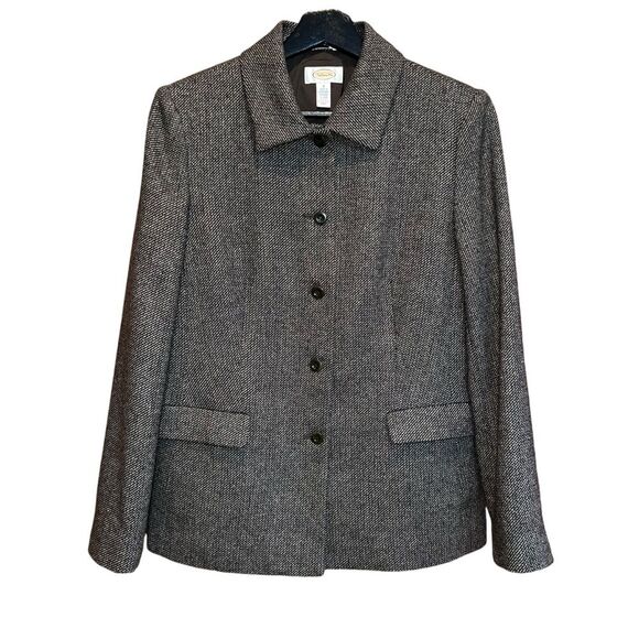 Talbots Wool Tweed Blazer Womens 8 Olive Brown Pockets Classic‎ Jacket - Picture 1 of 15